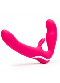 Ярко-розовый безремневой страпон Rechargeable Vibrating Strapless Strap-On - Happy Rabbit - купить с доставкой в Уфе