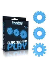 Набор из 3 голубых, светящихся в темноте эрекционных колец Lumino Play - Lovetoy - в Уфе купить с доставкой