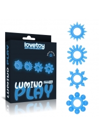 Набор из 4 голубых, светящихся в темноте эрекционных колец Lumino Play - Lovetoy - в Уфе купить с доставкой