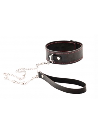 Черный широкий ошейник с красной строчкой и поводком - Crazy Handmade - купить с доставкой в Уфе