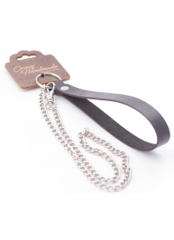 Серебристый металлический поводок с кожаной черной ручкой - 80 см. - Crazy Handmade - купить с доставкой в Уфе