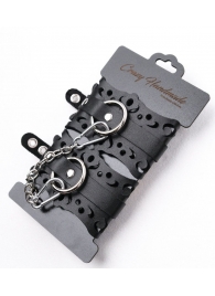 Ажурные наручники из черной кожи - Crazy Handmade - купить с доставкой в Уфе