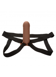 Коричневый фаллопротез из силикона Extension with Harness - 15,75 см. - California Exotic Novelties - купить с доставкой в Уфе