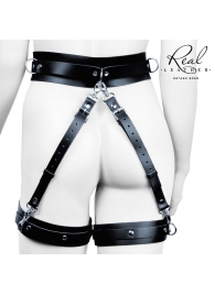 Черный кожаный пояс с гартерами - S-M - Notabu - купить с доставкой в Уфе
