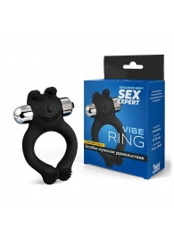 Черное силиконовое эрекционное виброкольцо Sex Expert - Sex Expert - в Уфе купить с доставкой