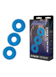 Комплект из трех голубых колец для эрекции 3-Pack Ultra-Stim Stretch Cock Rings - BlueLine - в Уфе купить с доставкой