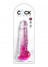 Розовый фаллоимитатор с мошонкой на присоске 8’’ Cock with Balls - 22,2 см. - Pipedream