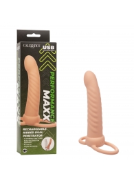 Телесная насадка для двойного проникновения Rechargeable Ribbed Dual Penetrator с вибрацией - California Exotic Novelties - купить с доставкой в Уфе