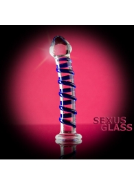 Фаллоимитатор из стекла с синей спиралью - 18 см. - Sexus купить с доставкой в интернет-магазине Orgasmix в Уфе Фаллоимитатор из стекла с синей спиралью - 18 см. - Sexus