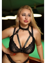Черная кожаная сбруя с ошейником plus size из нежной кожи - БДСМ Арсенал - купить с доставкой в Уфе
