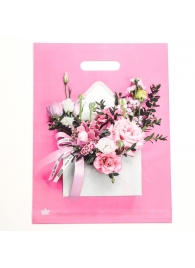 Розовый пакет с цветочным принтом и вырубной ручкой (40х31 см) - Сима-Ленд - купить с доставкой в Уфе
