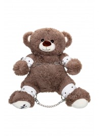 Бондажный набор: бурый мишка с белыми оковами и наручниками - Pecado - купить с доставкой в Уфе