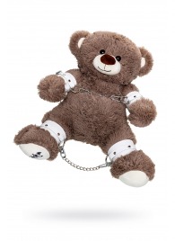 Бондажный набор: бурый мишка с белыми оковами и наручниками - Pecado - купить с доставкой в Уфе