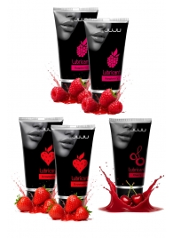 Набор из 5 съедобных лубрикантов JUJU (клубника х 2, малина х 2, вишня) - JuJu - купить с доставкой в Уфе Набор из 5 съедобных лубрикантов JUJU (клубника х 2, малина х 2, вишня) - JuJu - купить с доставкой в Уфе