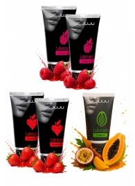 Набор из 5 съедобных лубрикантов JUJU (клубника х 2, малина х 2, тропические фрукты) - JuJu - купить с доставкой в Уфе
