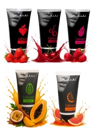 Набор из 5 съедобных лубрикантов JUJU (клубника, малина, тропические фрукты, вишня, грейпфрут) - JuJu - купить с доставкой в Уфе Набор из 5 съедобных лубрикантов JUJU (клубника, малина, тропические фрукты, вишня, грейпфрут) - JuJu - купить с доставкой в Уфе