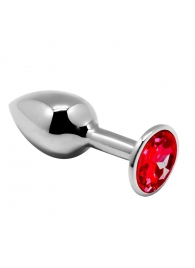 Серебристая анальная втулка Mini Metal Butt Plug Size M с красным кристаллом - Adrien Lastic в Уфе Серебристая анальная втулка Mini Metal Butt Plug Size M с красным кристаллом - Adrien Lastic