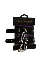 Черно-фиолетовые скругленные наручники с мягкой подкладкой - Crazy Handmade - купить с доставкой в Уфе