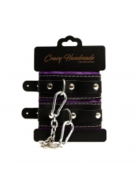 Черно-фиолетовые скругленные наручники с мягкой подкладкой - Crazy Handmade - купить с доставкой в Уфе