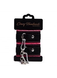 Черно-розовые скругленные наручники с мягкой подкладкой - Crazy Handmade - купить с доставкой в Уфе