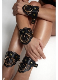 Черные кожаные оковы с резными узорами и клепками - Crazy Handmade - купить с доставкой в Уфе