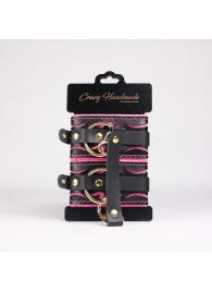 Черные кожаные оковы с розовой строчкой - Crazy Handmade - купить с доставкой в Уфе