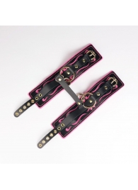 Черные кожаные оковы с розовой строчкой - Crazy Handmade - купить с доставкой в Уфе