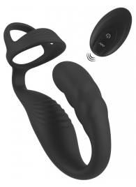 Черное эрекционное кольцо со стимуляцией промежности и анальной пробкой Cock Ring with RC Prostate Plug - Orion - в Уфе купить с доставкой Черное эрекционное кольцо со стимуляцией промежности и анальной пробкой Cock Ring with RC Prostate Plug - Orion - в Уфе купить с доставкой