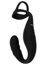 Черное эрекционное кольцо со стимуляцией промежности и анальной пробкой Cock Ring with RC Prostate Plug - Orion - в Уфе купить с доставкой Черное эрекционное кольцо со стимуляцией промежности и анальной пробкой Cock Ring with RC Prostate Plug - Orion - в Уфе купить с доставкой