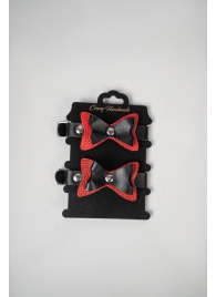 Черно-красные кожаные наручники с бантиками - Crazy Handmade - купить с доставкой в Уфе