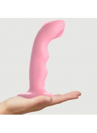 Розовая насадка-стимулятор Strap-On-Me Tapping Dildo Wave - Strap-on-me - купить с доставкой в Уфе