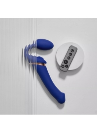 Синий безремневой страпон Multi Orgasm Bendable Strap-On size L с клиторальной стимуляцией - Strap-on-me - купить с доставкой в Уфе