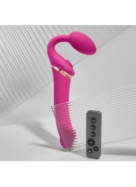 Ярко-розовый безремневой страпон Multi Orgasm Bendable Strap-On size L с клиторальной стимуляцией - Strap-on-me - купить с доставкой в Уфе