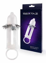 Эластичная насадка на пенис с подхватом мошонки и стимулирующими «ресничками» - Sextaz - в Уфе купить с доставкой