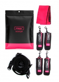 Черно-розовый эротический набор: фиксатор, оковы, наручники, повязка - Erokay - купить с доставкой в Уфе