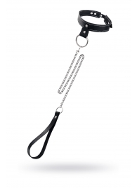 Черный узкий однослойный ошейник с серебристым поводком-цепочкой - Pecado - купить с доставкой в Уфе