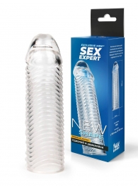 Прозрачная закрытая насадка на пенис с ребрышками - 16 см. - Sex Expert - в Уфе купить с доставкой