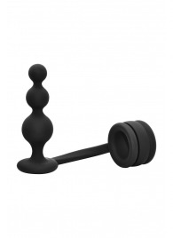 Черное эрекционное кольцо с анальной елочкой Cockring With Beaded Anal Plug - Dream Toys - в Уфе купить с доставкой