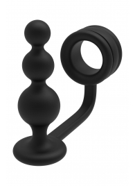 Черное эрекционное кольцо с анальной елочкой Cockring With Beaded Anal Plug - Dream Toys - в Уфе купить с доставкой