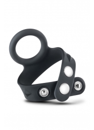 Черное эрекционное кольцо с подхватом мошонки на кнопках VS6 - Blush Novelties - в Уфе купить с доставкой