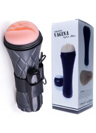 Телесный мастурбатор-вагина в черной колбе с вибрацией - Boys of Toys - в Уфе купить с доставкой