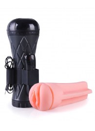 Телесный мастурбатор-вагина в черной колбе с вибрацией - Boys of Toys - в Уфе купить с доставкой