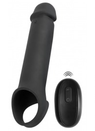 Черная вибронасадка для пениса с хомутом для мошонки и пультом ДУ Remote Controlled Penis Extension - Orion - в Уфе купить с доставкой