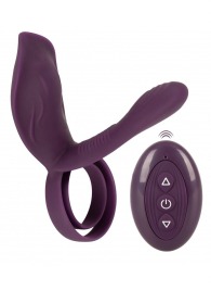 Фиолетовая насадка на член с клиторальным отростком и пультом ДУ RC Couple’s Vibrator 2 - Orion - в Уфе купить с доставкой