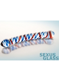 Двусторонний стеклянный фаллос с разноцветными спиралями - Sexus купить с доставкой в интернет-магазине Orgasmix в Уфе Двусторонний стеклянный фаллос с разноцветными спиралями - Sexus