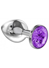 Малая серебристая анальная пробка Diamond Purple Sparkle Small с фиолетовым кристаллом - 7 см. - Lola Games - купить с доставкой в Уфе