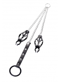 Черно-серебристые зажимы для сосков с кольцом для пениса TOYFA Metal - ToyFa - купить с доставкой в Уфе