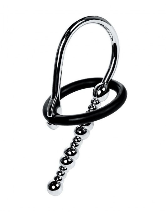 Серебристый уретральный плаг-бусины TOYFA Metal с мягким фиксириющим кольцом - ToyFa - купить с доставкой в Уфе