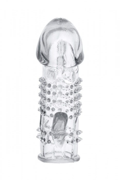 Прозрачная гелевая насадка с шипами и клиторальным отростком - 13 см. - Toyfa Basic - в Уфе купить с доставкой