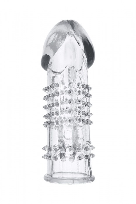 Прозрачная гелевая насадка с шипами и клиторальным отростком - 13 см. - Toyfa Basic - в Уфе купить с доставкой